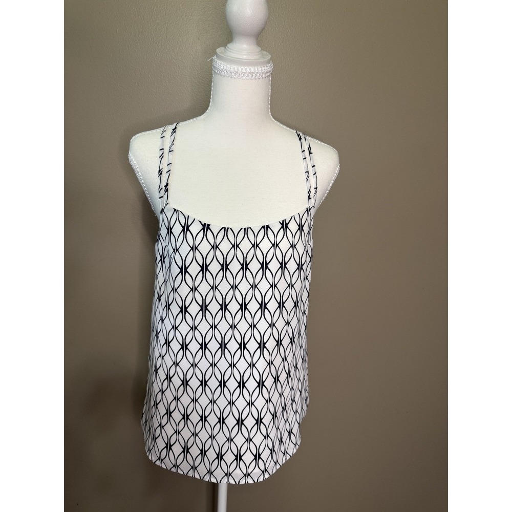 Banana Republic White Black Geometric Spaghetti Strap Blouse Size 6 970490
